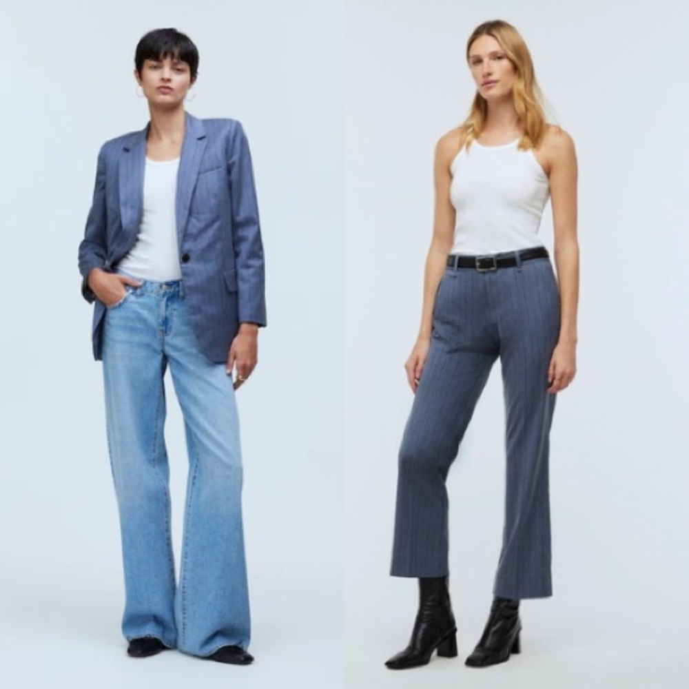 Madewell Blue & Black Yarn-Dyed Pinstripe Suit Set Blazer & Pants‎ Size 10